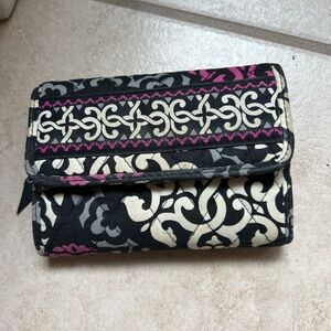 Vera Bradley Black Cream Wallet with Pink Trim